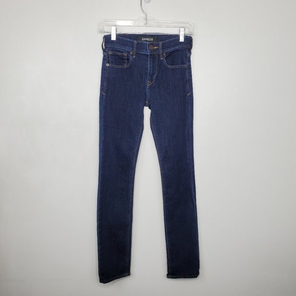 Express Stretchy Skinny Mid Rise Dark Wash Denim Jeans Size 00R - Picture 1 of 10
